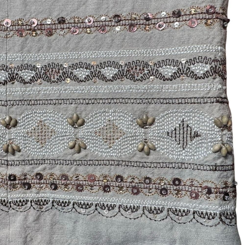 DUE PER DUE VINTAGE LINEN BEADED MIDI SKIRT SIZE 6 KHAKI - Picture 2 of 7